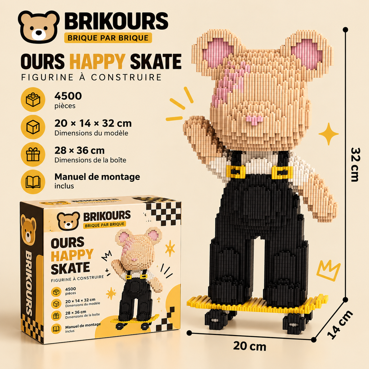Blocs de construction Bear Connection, jolies particules, assemblage DIY, peinture, 32 cm, série Mpin, mini figurines d'ours en briques, jouets décoratifs