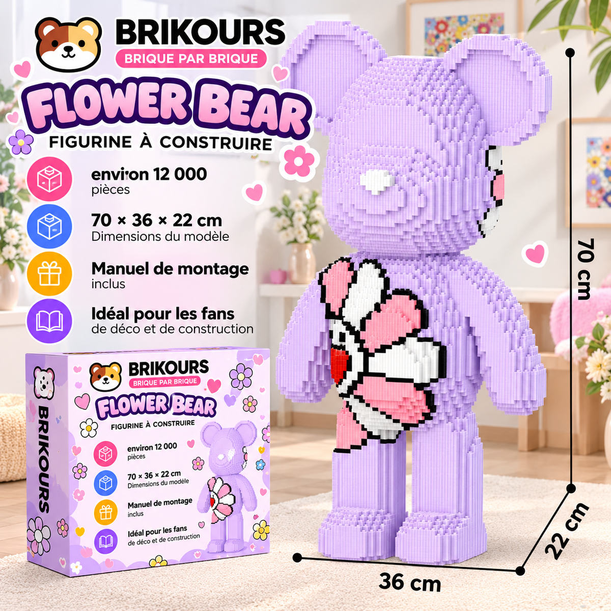 Ours géant à construire – 70-80cm + briques | Brikours
