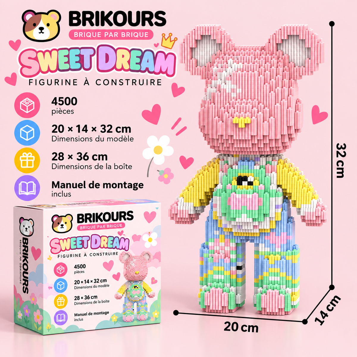 Blocs de construction Bear Connection, jolies particules, assemblage DIY, peinture, 32 cm, série Mpin, mini figurines d'ours en briques, jouets décoratifs