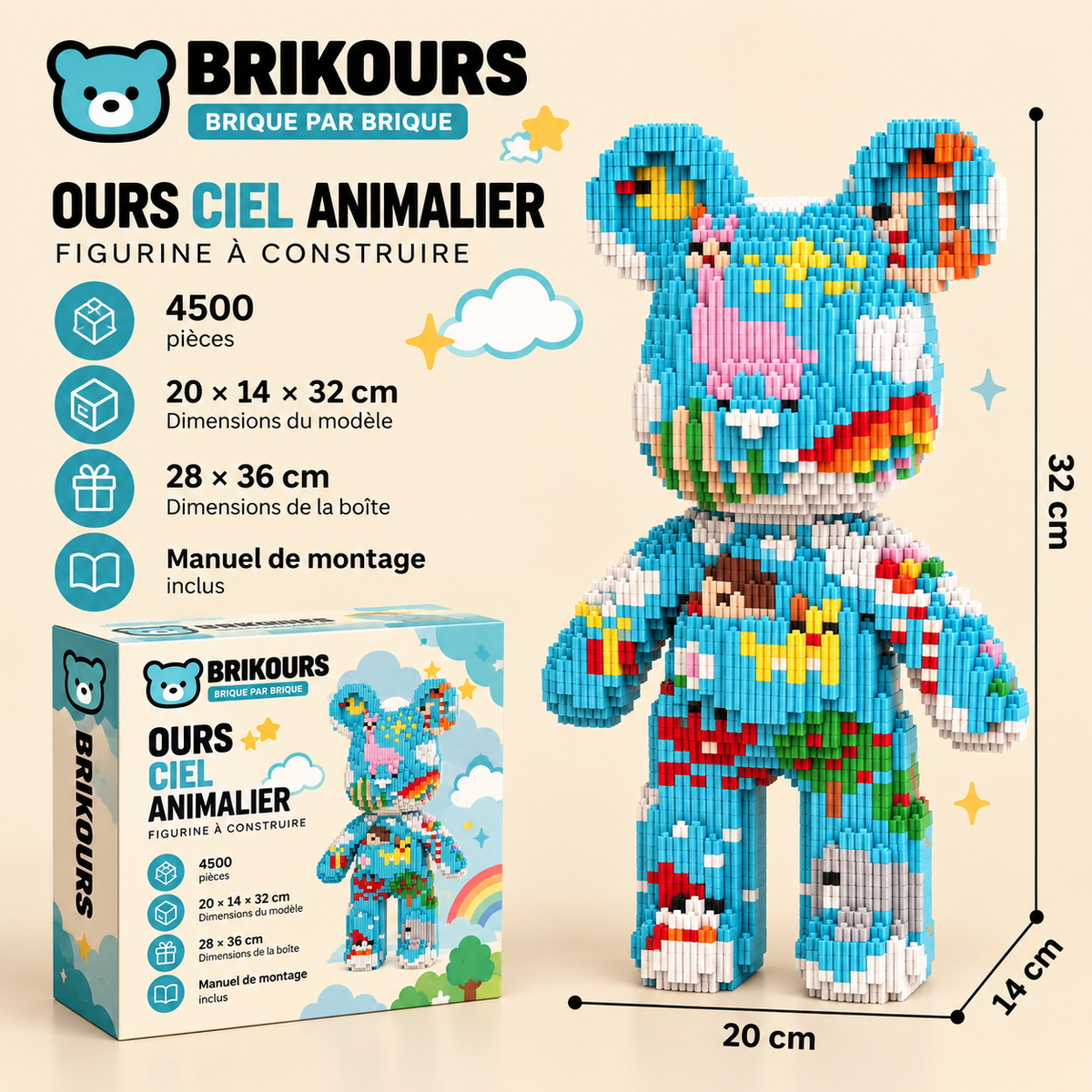 Blocs de construction Bear Connection, jolies particules, assemblage DIY, peinture, 32 cm, série Mpin, mini figurines d'ours en briques, jouets décoratifs
