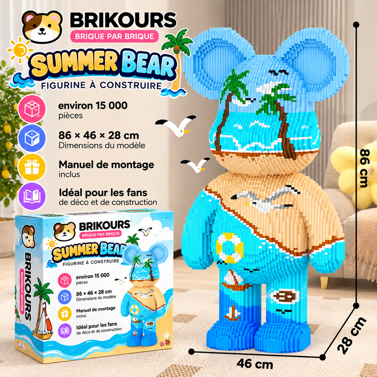 Ours géant à construire – 70-80cm + briques | Brikours