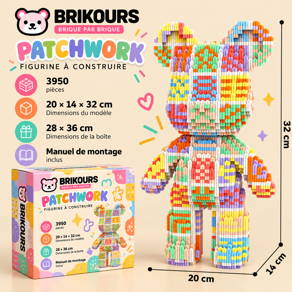 Blocs de construction Bear Connection, jolies particules, assemblage DIY, peinture, 32 cm, série Mpin, mini figurines d'ours en briques, jouets décoratifs