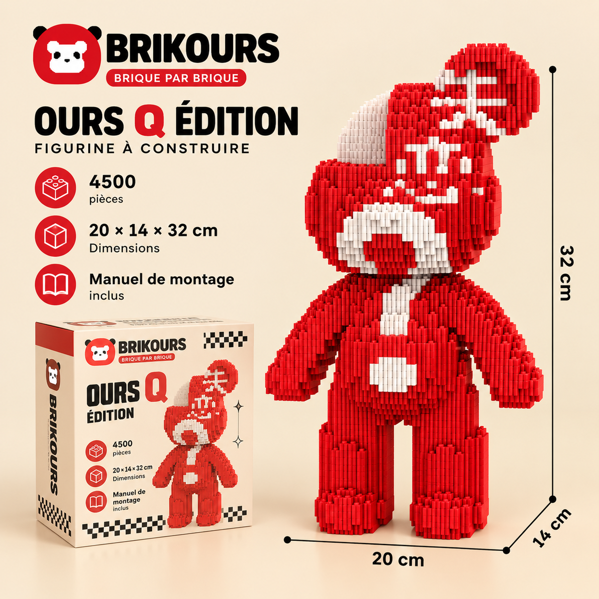 Blocs de construction Bear Connection, jolies particules, assemblage DIY, peinture, 32 cm, série Mpin, mini figurines d'ours en briques, jouets décoratifs